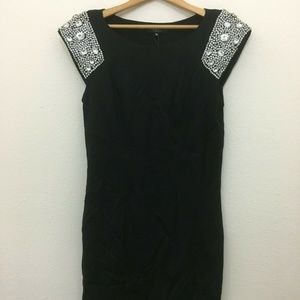 ABS Collection Black Viscose Jeweled Knee Length Cocktail Evening Dress Womens M